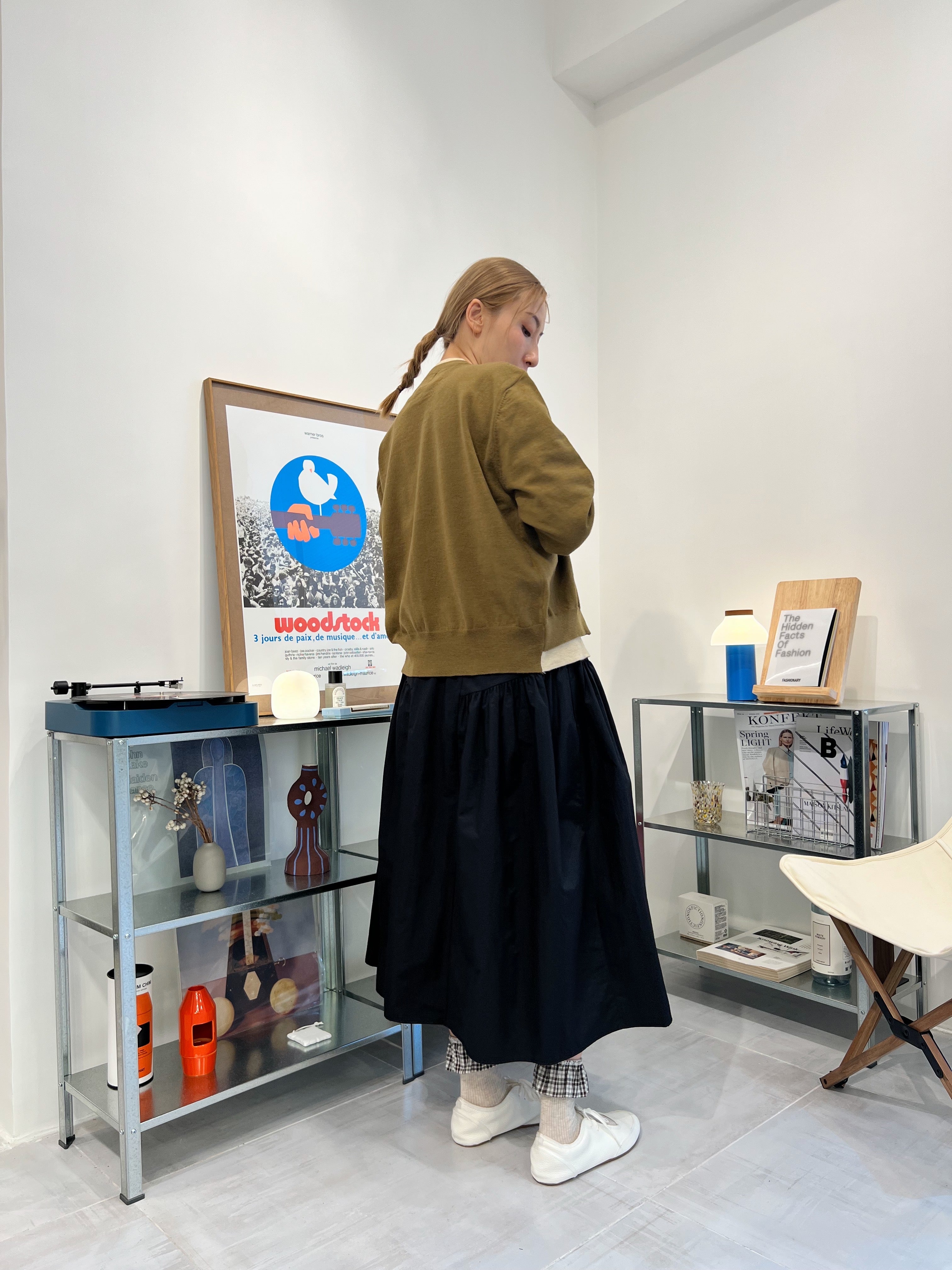 併色cardigan/橄欖+杏