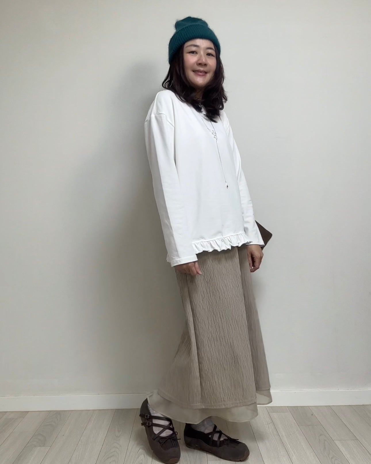 (預購)衫腳Ruffle長T-shirt/白