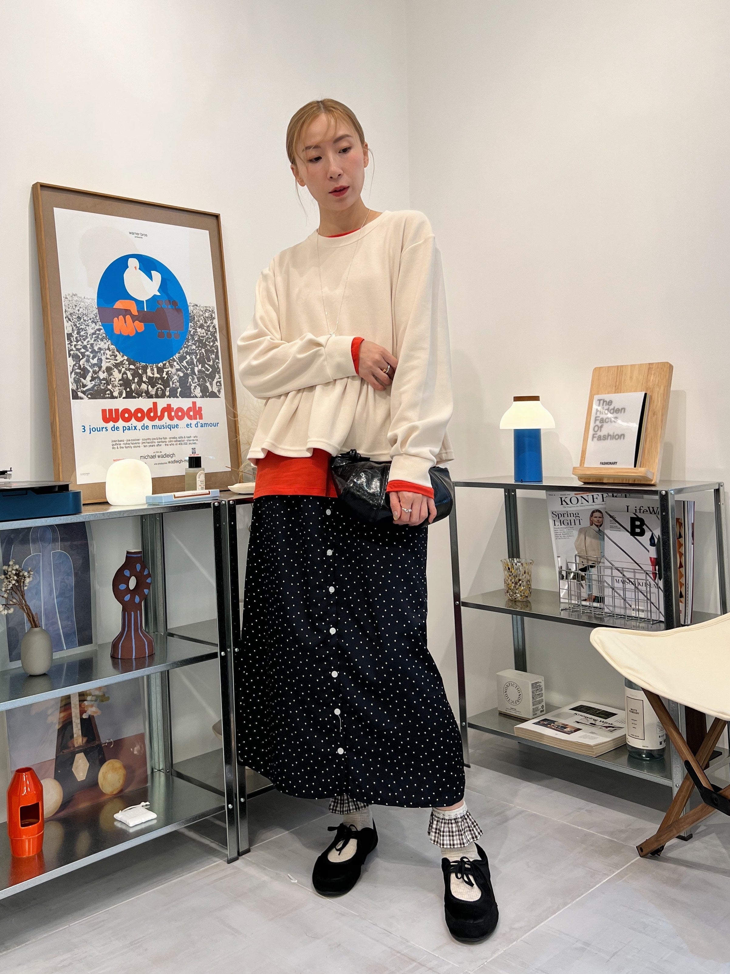 Ruffle衫腳T-shirt/米白