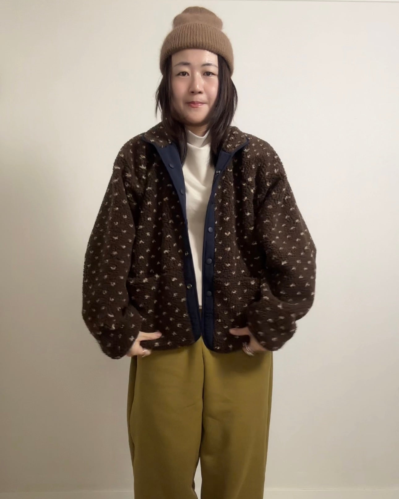 (預購)雙面點點外套/深藍+啡