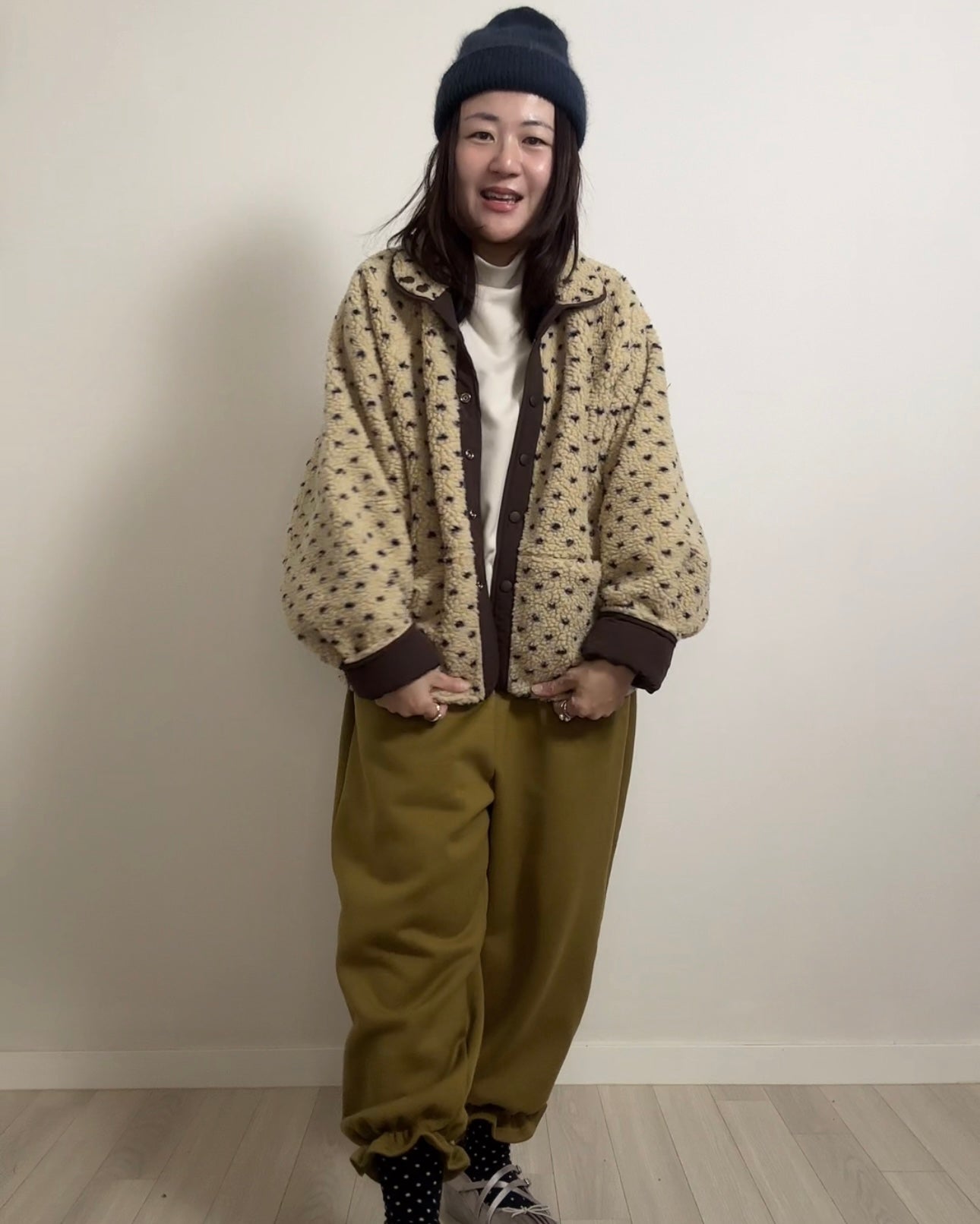 (預購)雙面點點外套/深啡+杏