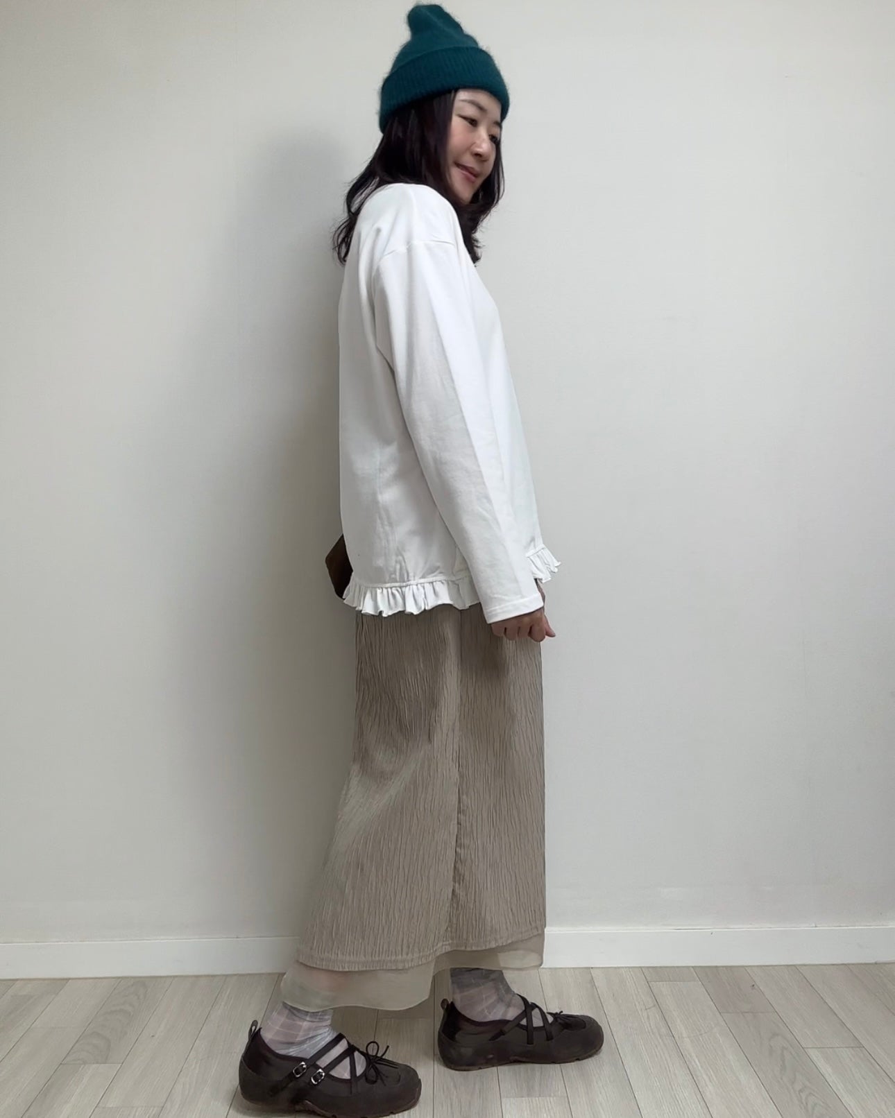 (預購)衫腳Ruffle長T-shirt/白