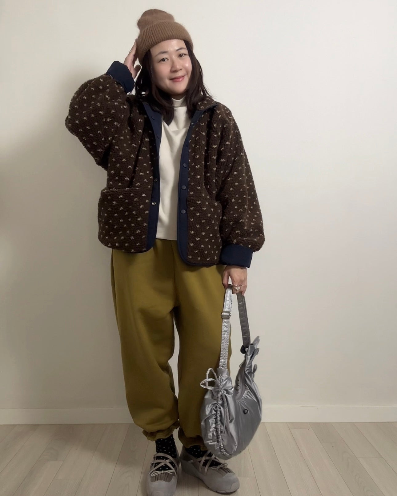 (預購)雙面點點外套/深藍+啡