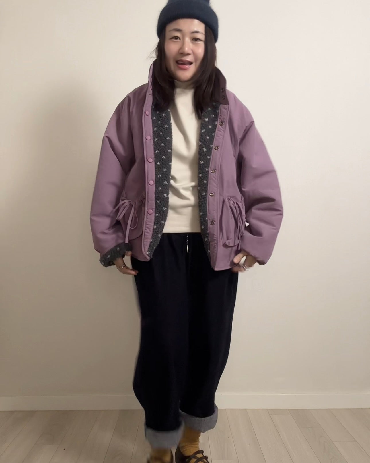 (預購)雙面點點外套/霧紫+灰