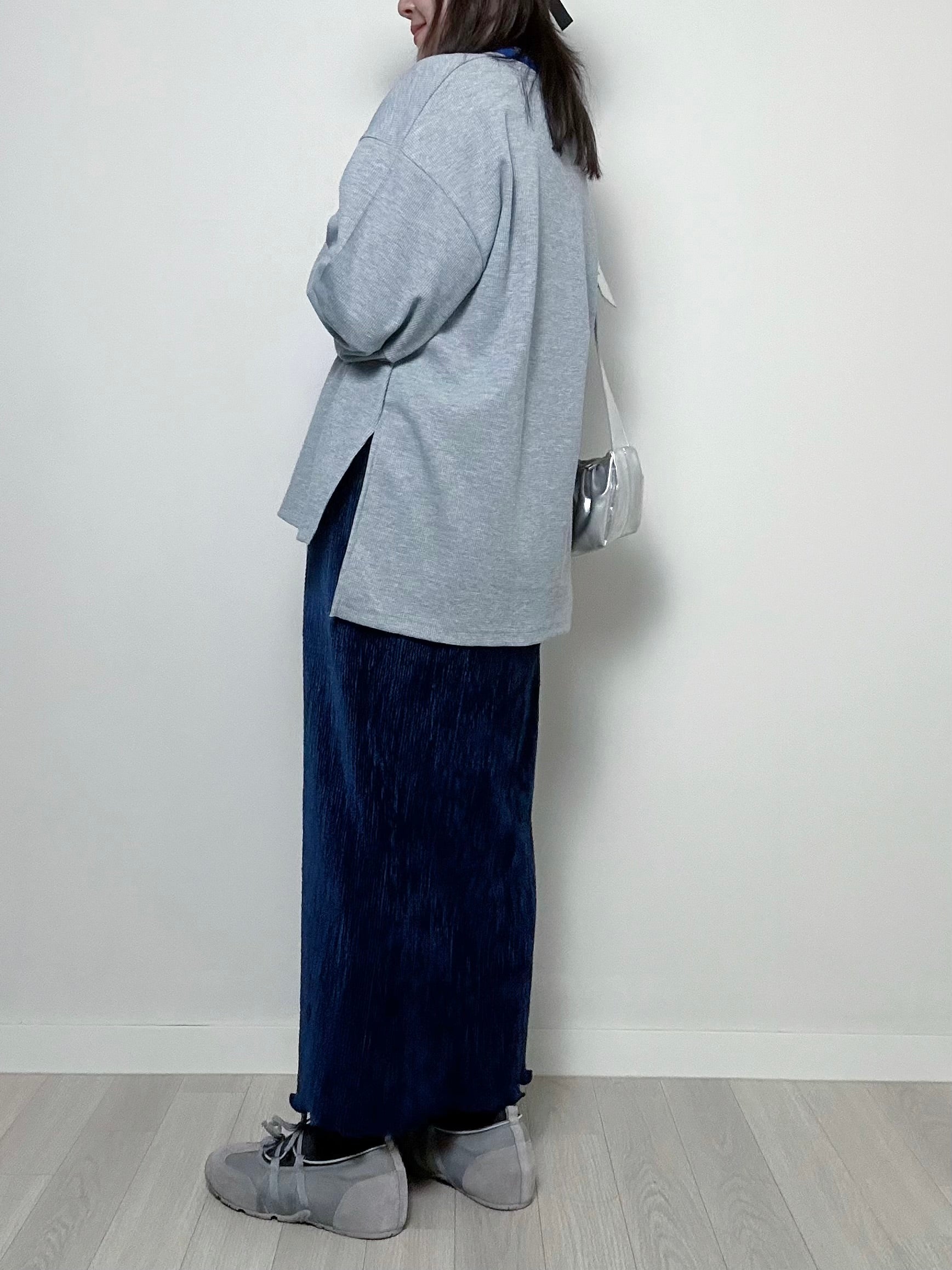 撞色領袖waffle T-shirt/灰