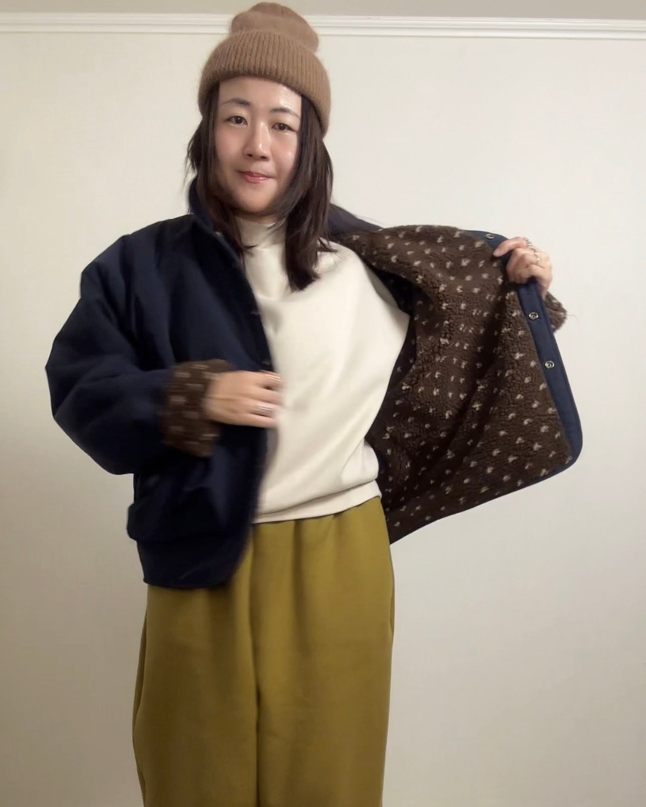 (預購)雙面點點外套/深藍+啡