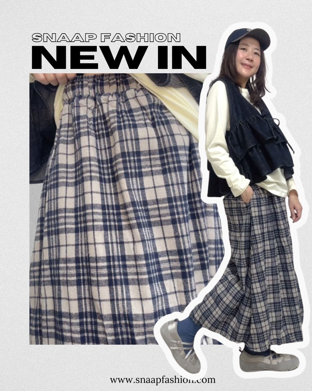 (預購)格仔亂褶散裙/灰