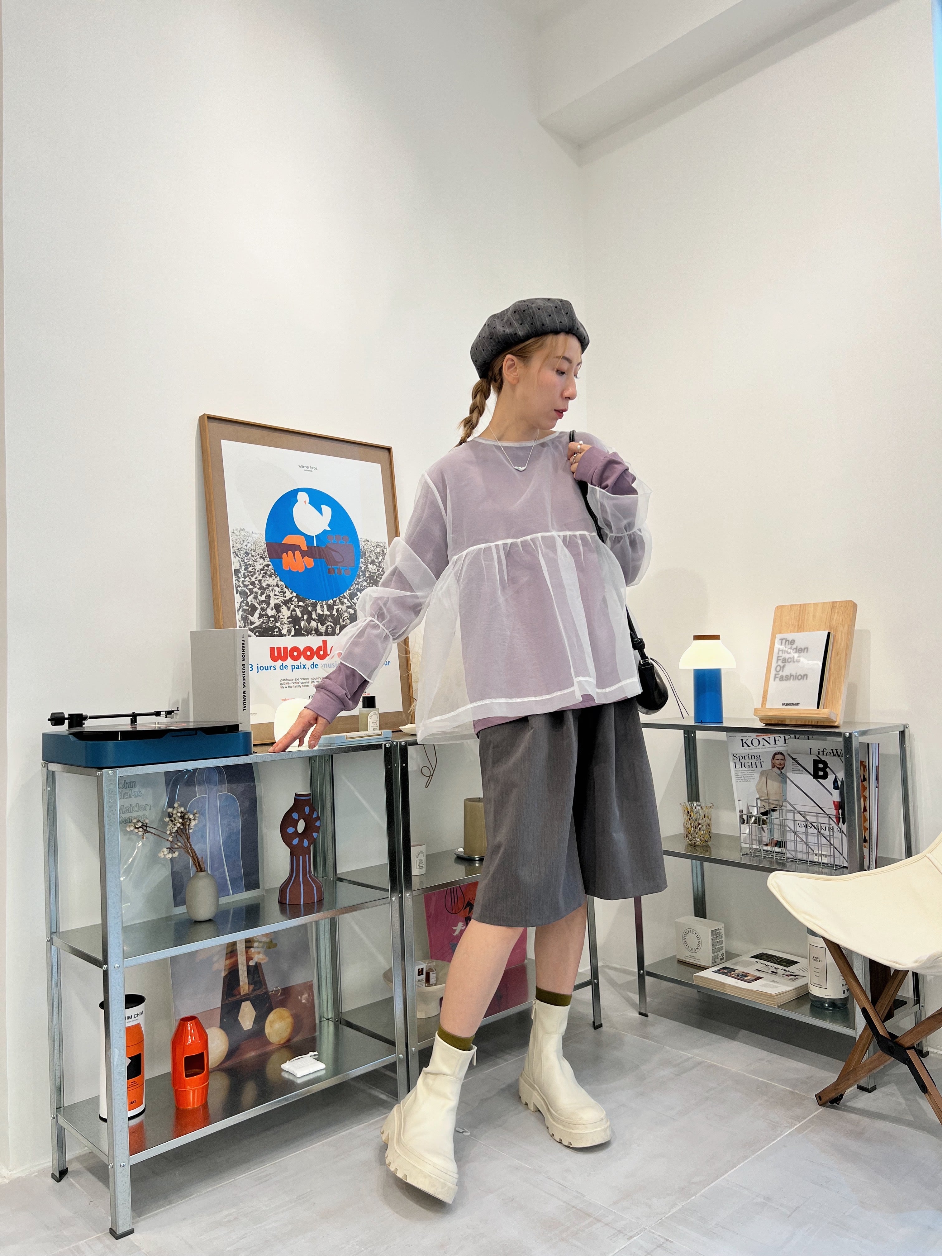 束袖T-shirt/霧紫