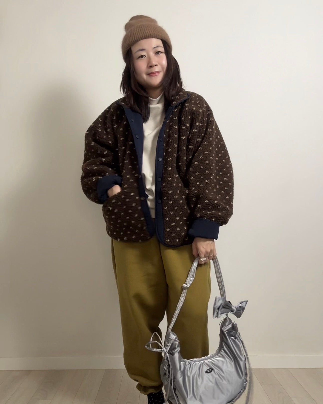 (預購)雙面點點外套/深藍+啡