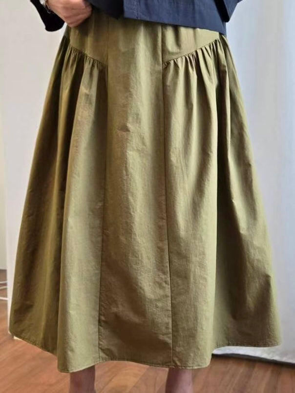 兩側縮褶散裙/橄欖