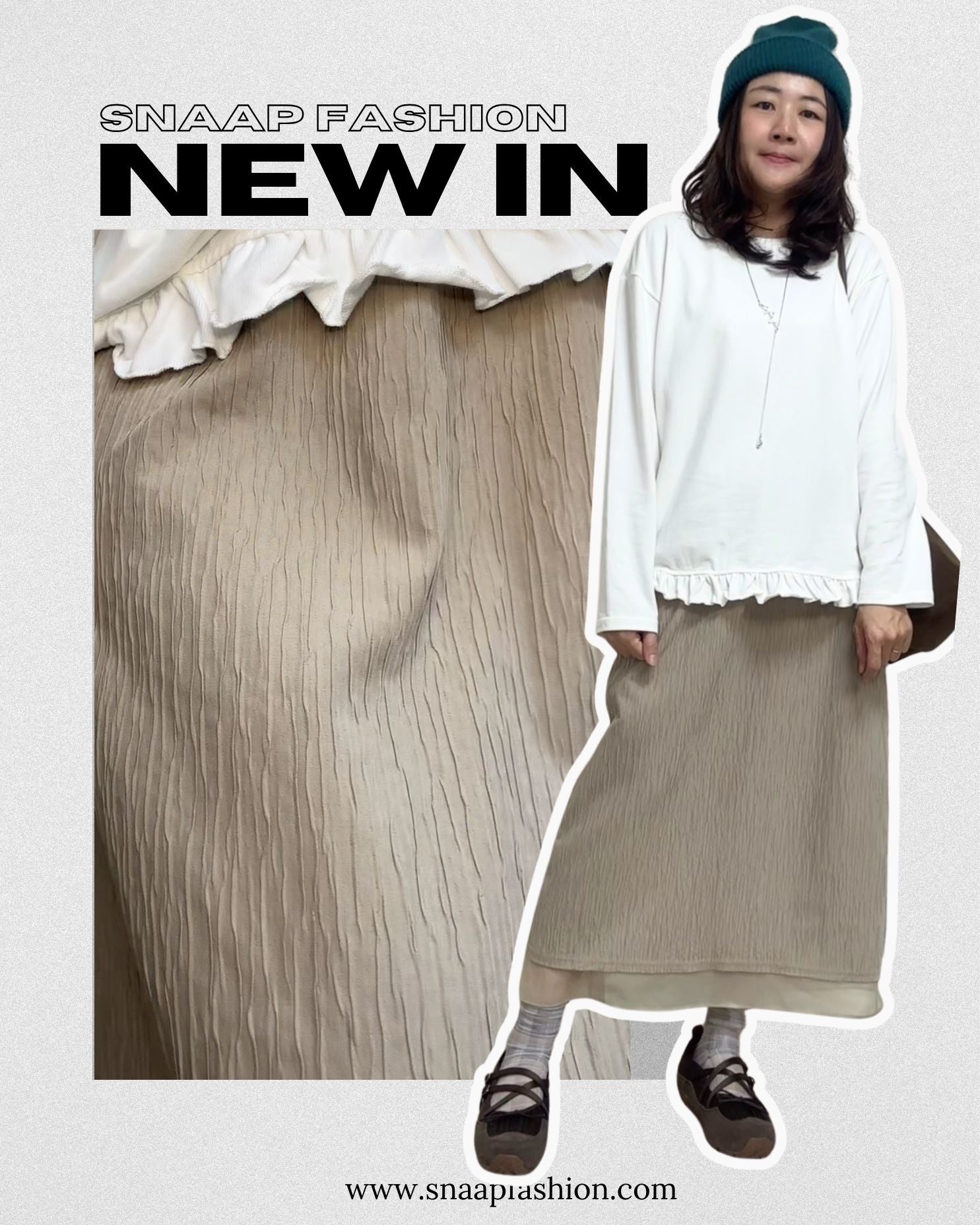 壓亂褶裙腳半透裙/杏