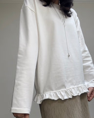 (預購)衫腳Ruffle長T-shirt/白