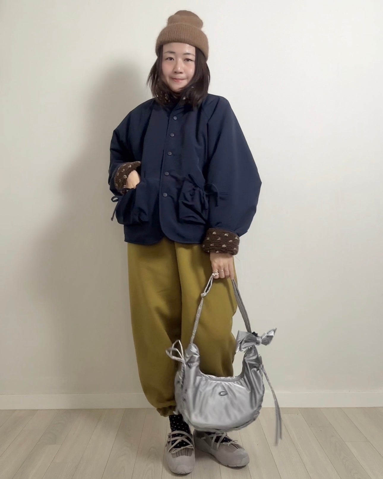 (預購)雙面點點外套/深藍+啡