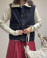 (停產)牛仔羊羔毛背心/深藍