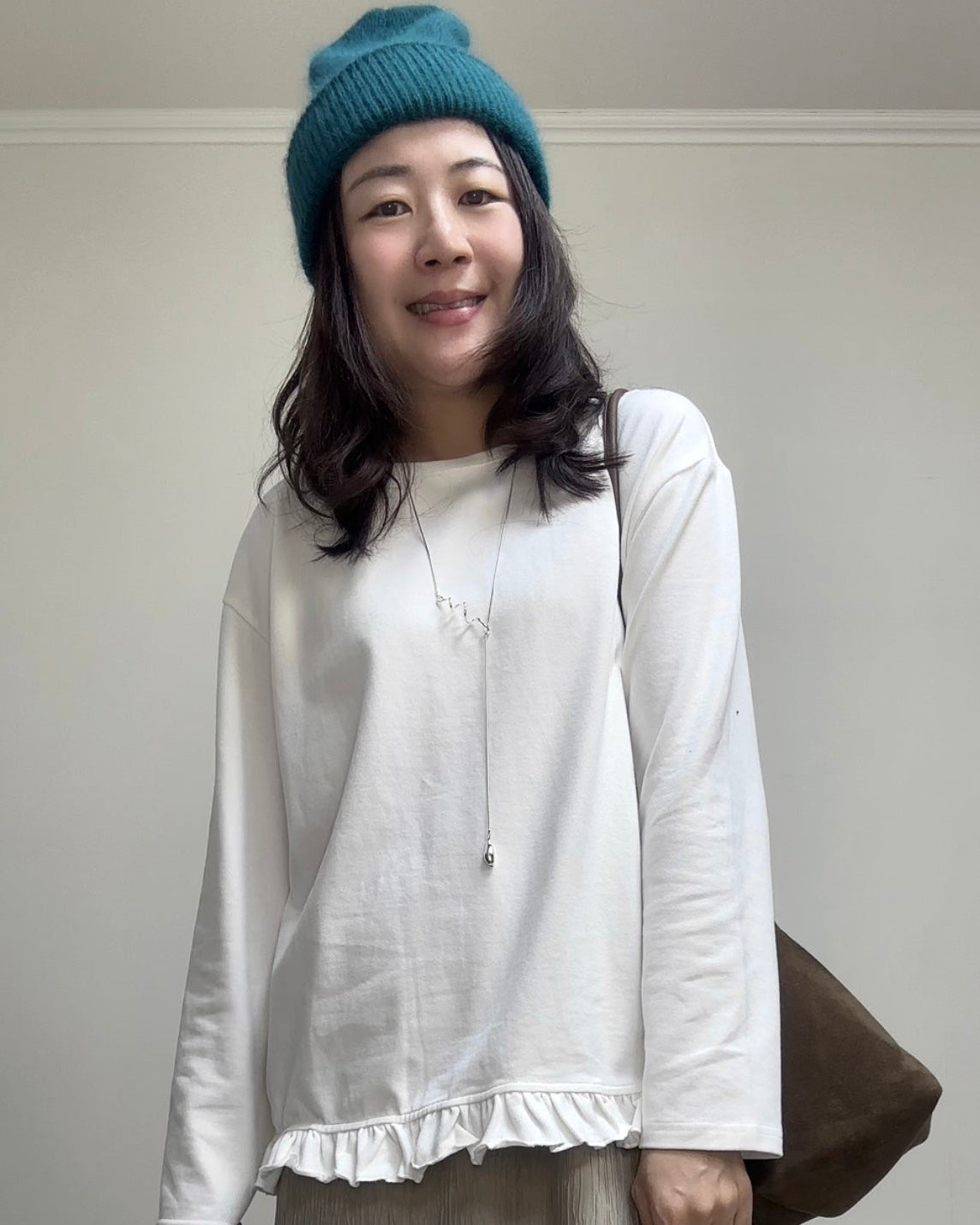 (預購)衫腳Ruffle長T-shirt/白