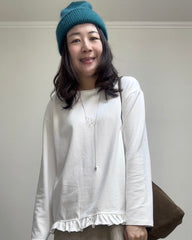 (預購)衫腳Ruffle長T-shirt/白