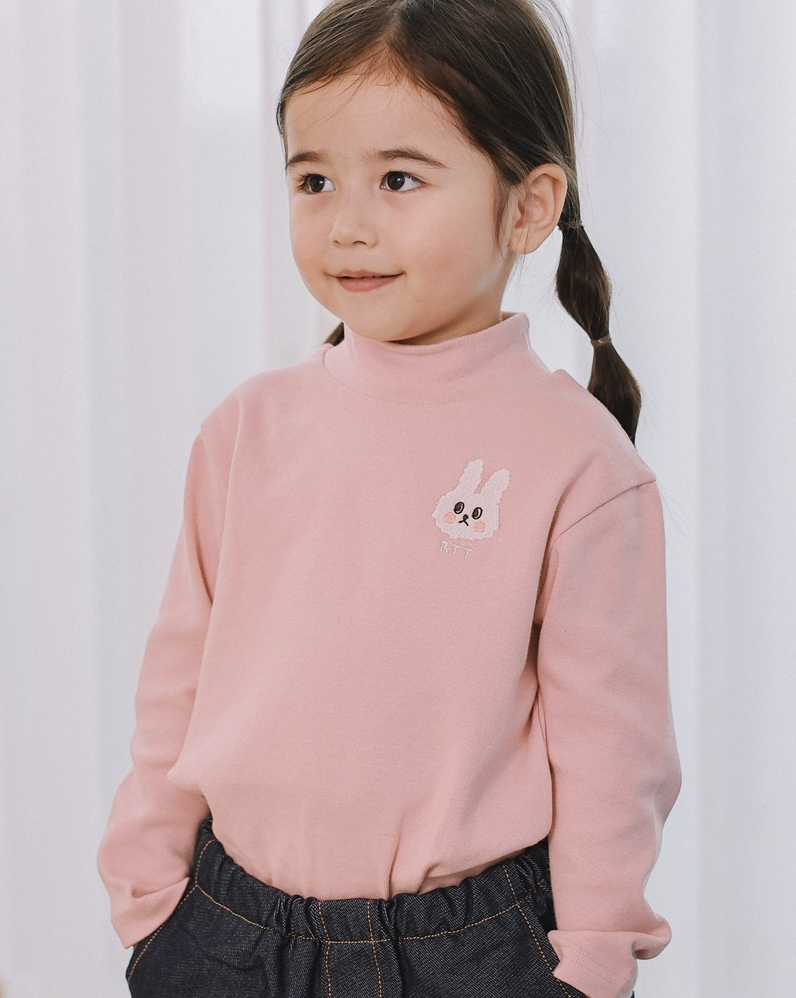 Sugar Napped Turtleneck T-shirt-PINK