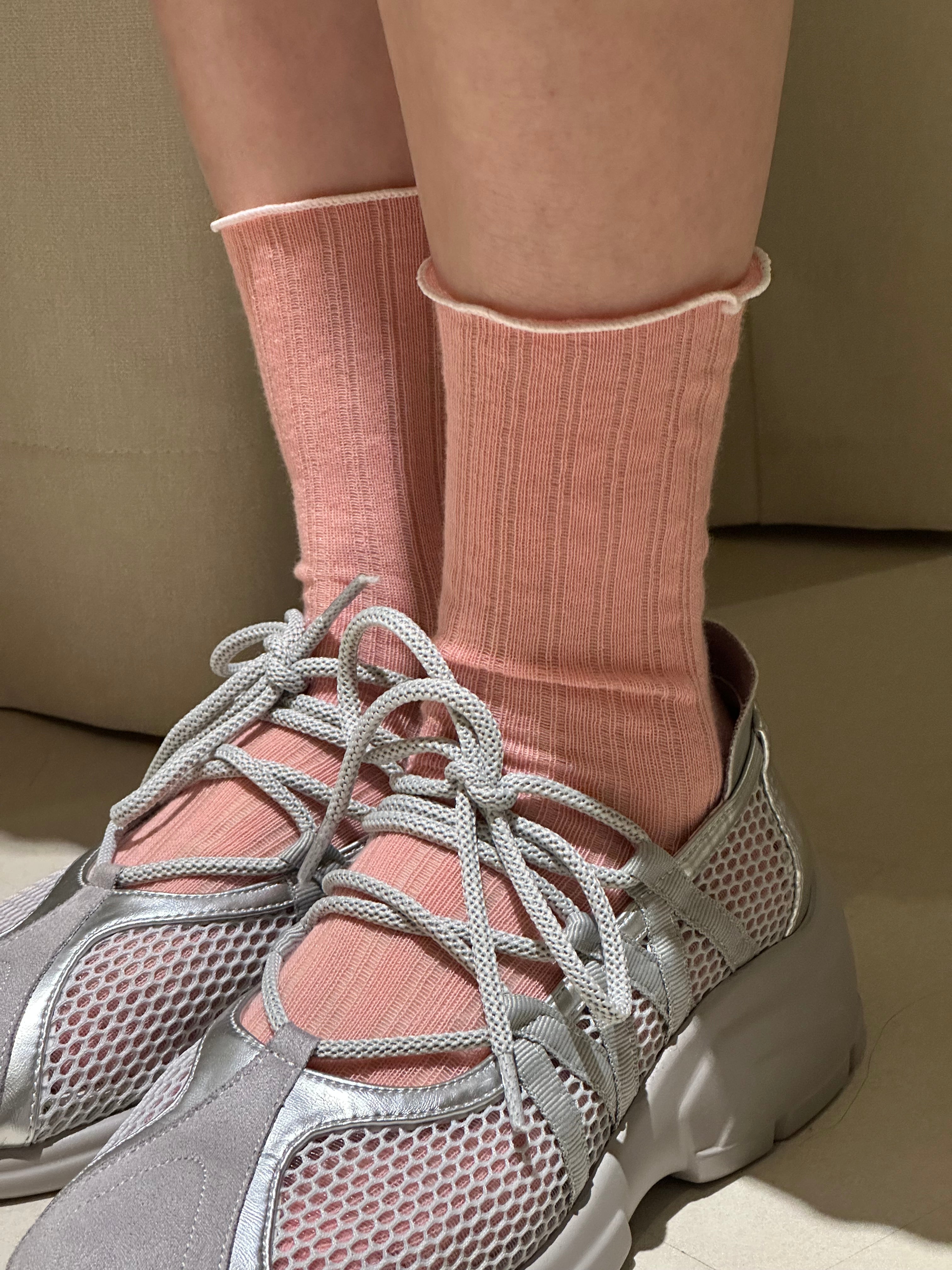 半透花邊襪/粉紅