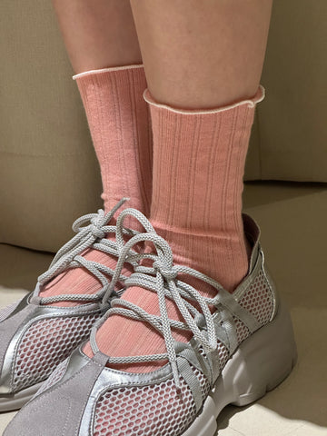 半透花邊襪/粉紅