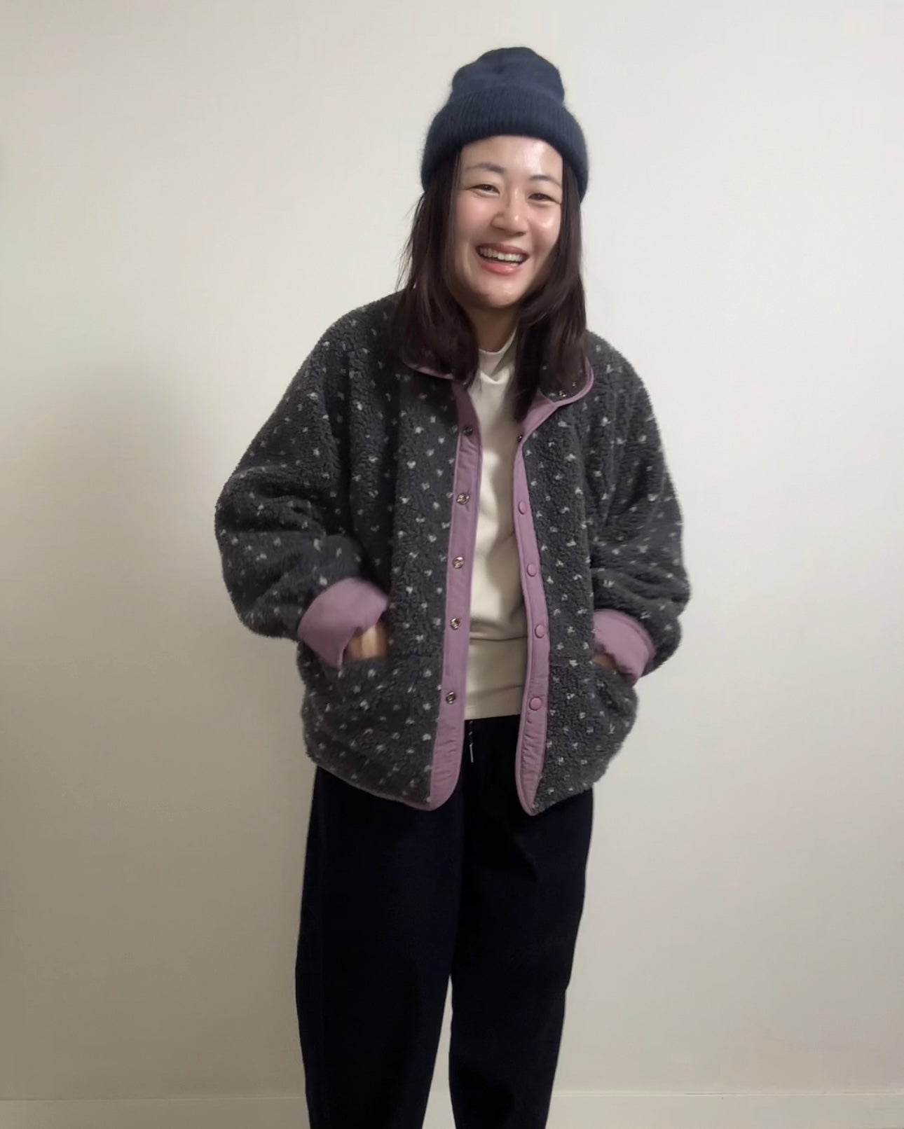 (預購)雙面點點外套/霧紫+灰