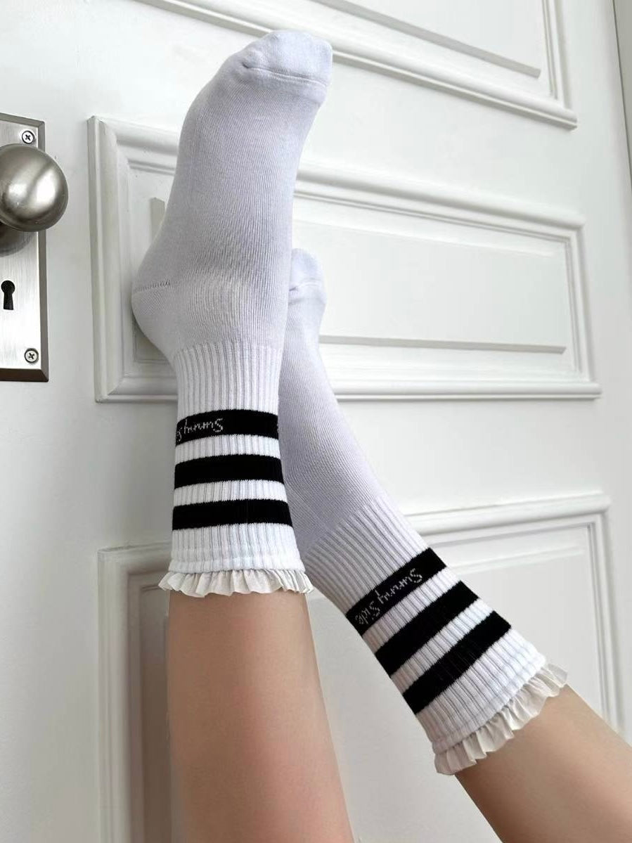 Sporty ruffle襪/白
