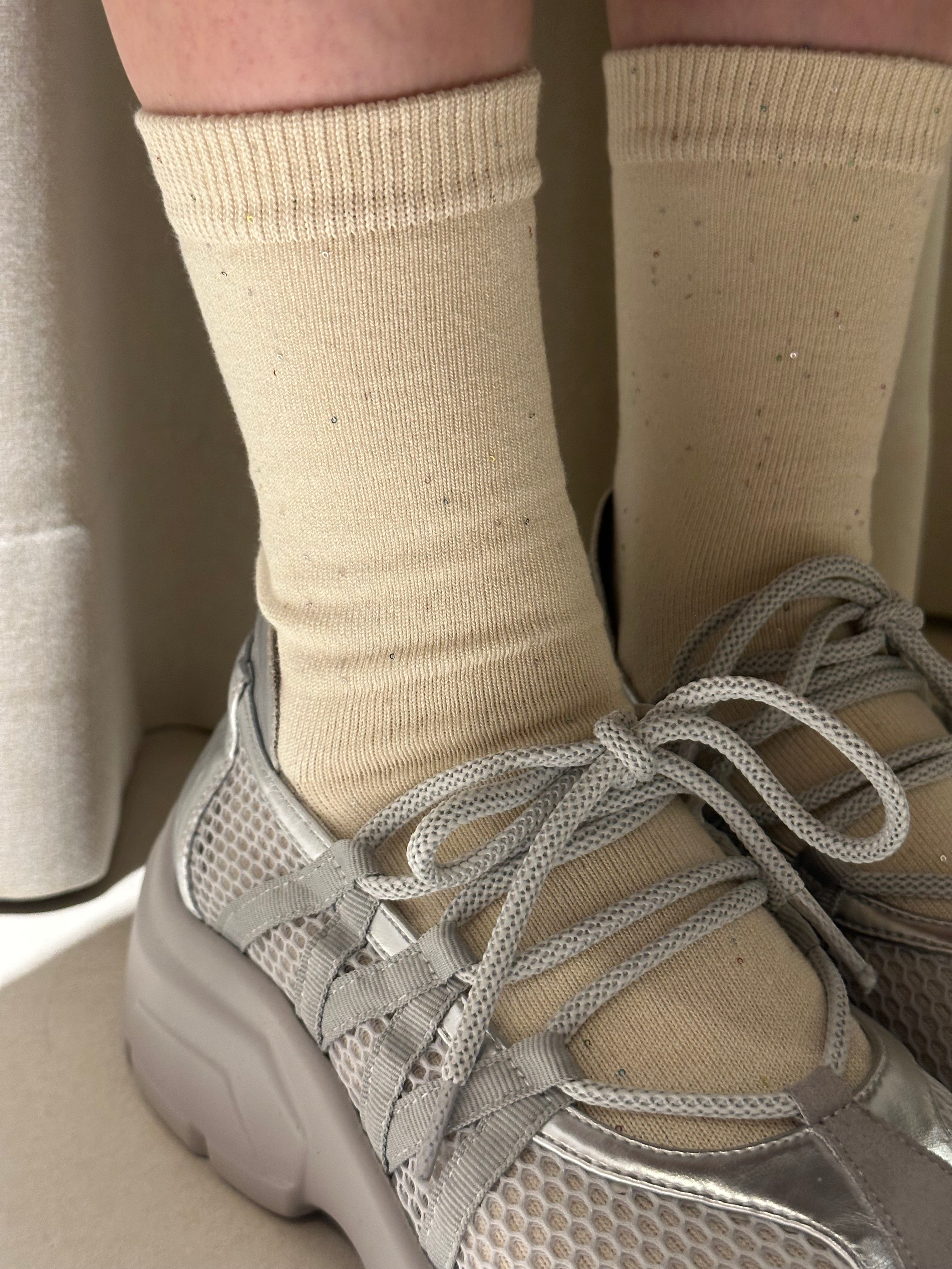 細粒閃片襪/米白