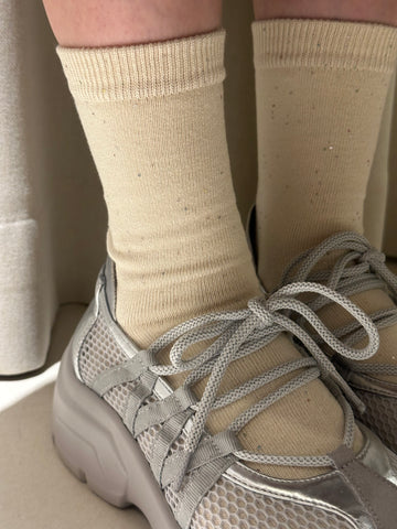 細粒閃片襪/米白