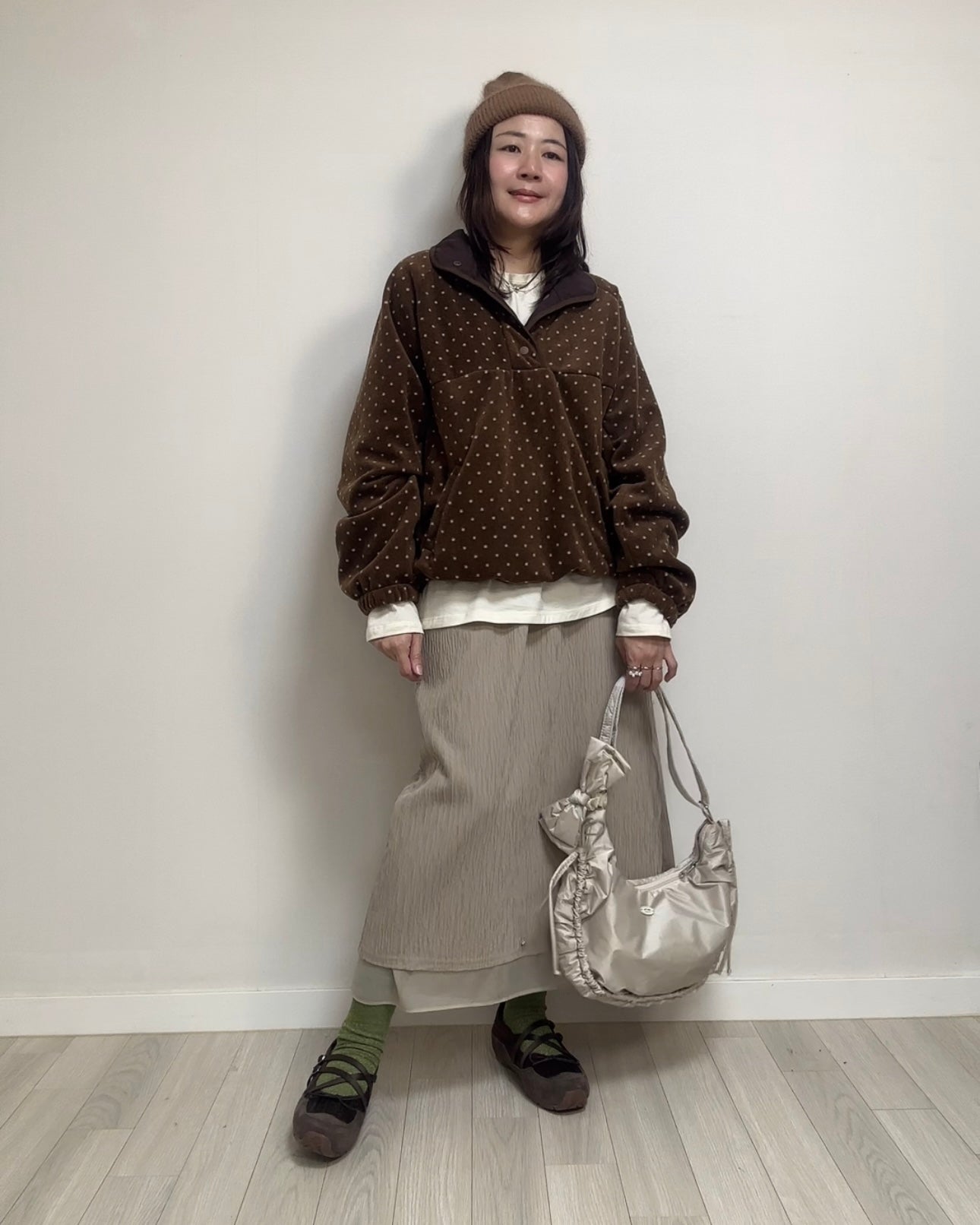 (預購)縮褶微令面手袋/米白