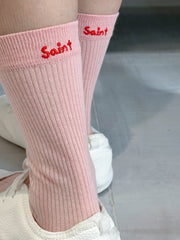 繡字薄襪/粉紅
