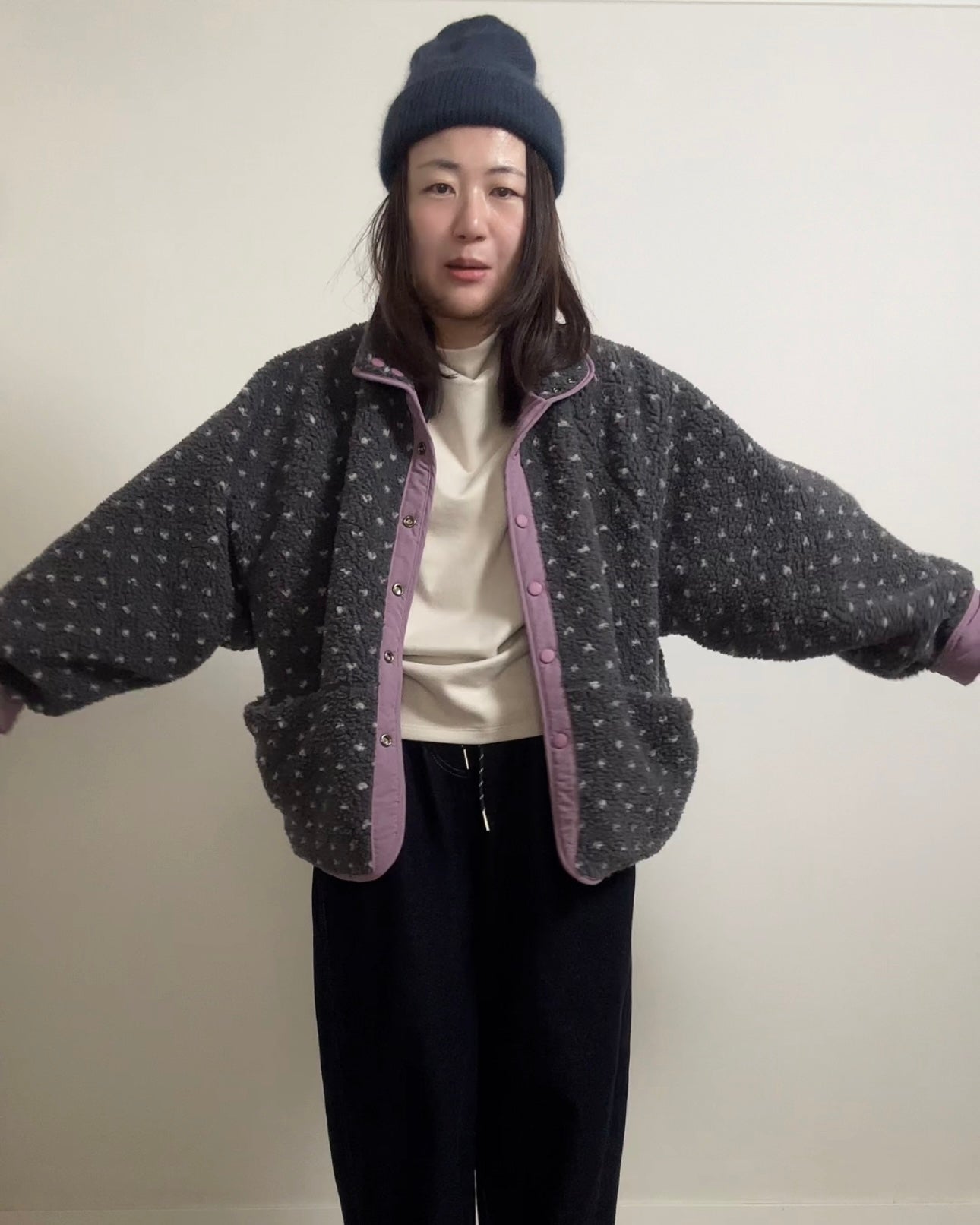 (預購)雙面點點外套/霧紫+灰