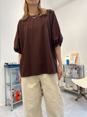 後併布泡泡袖T-shirt/啡