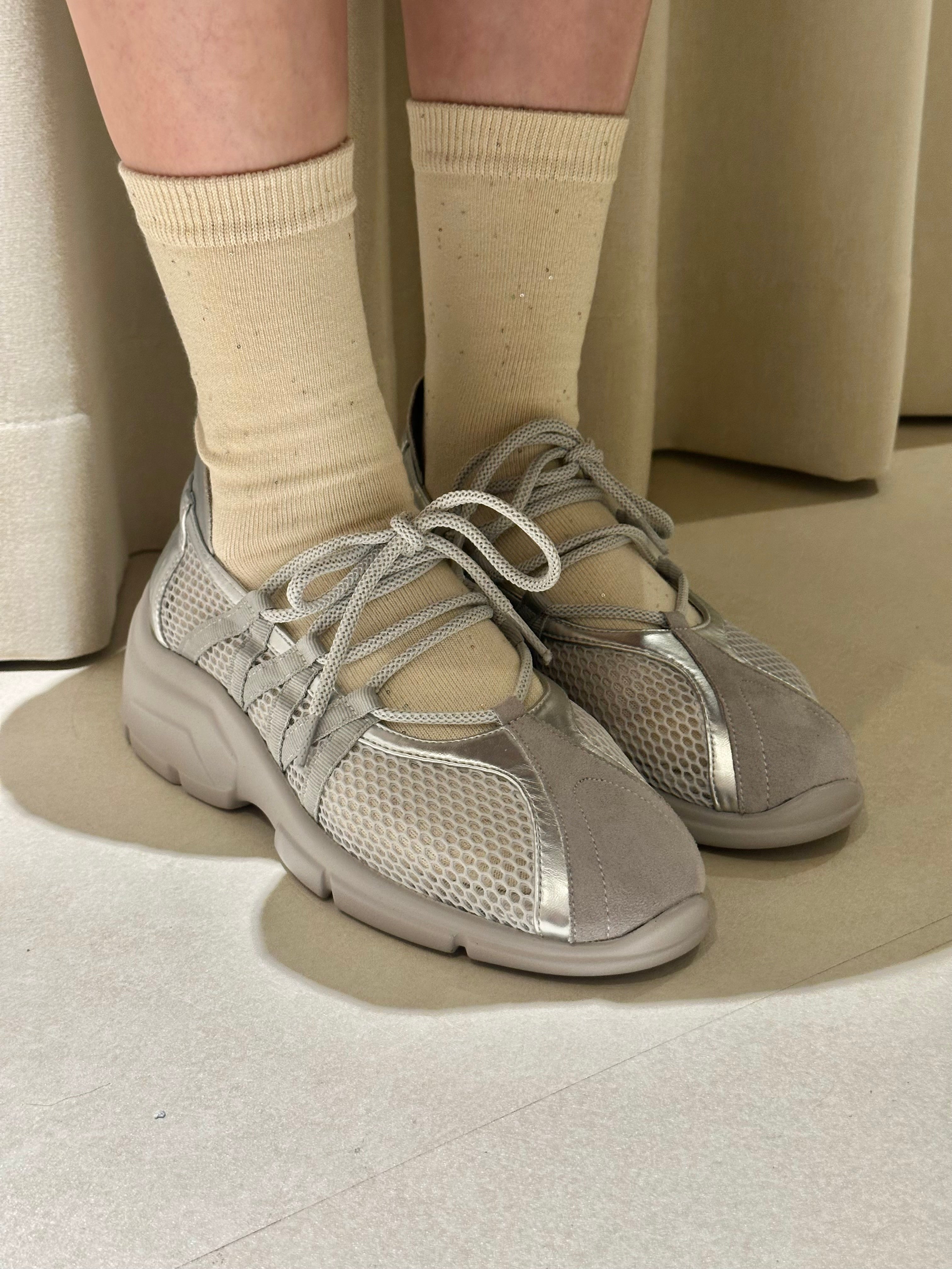 細粒閃片襪/米白