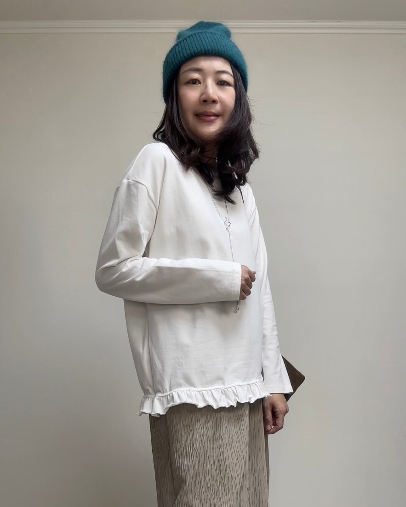 (預購)衫腳Ruffle長T-shirt/白