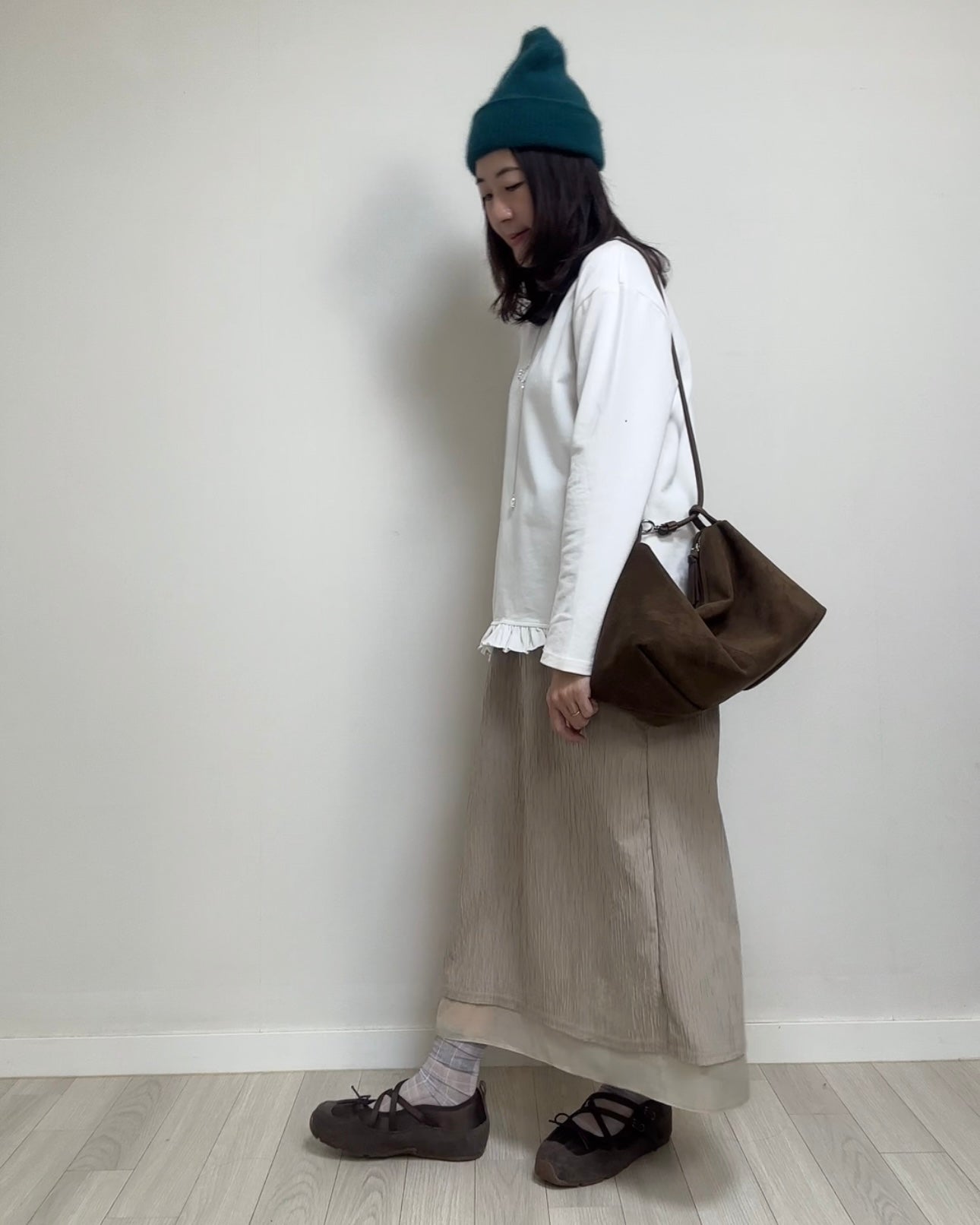 (預購)衫腳Ruffle長T-shirt/白