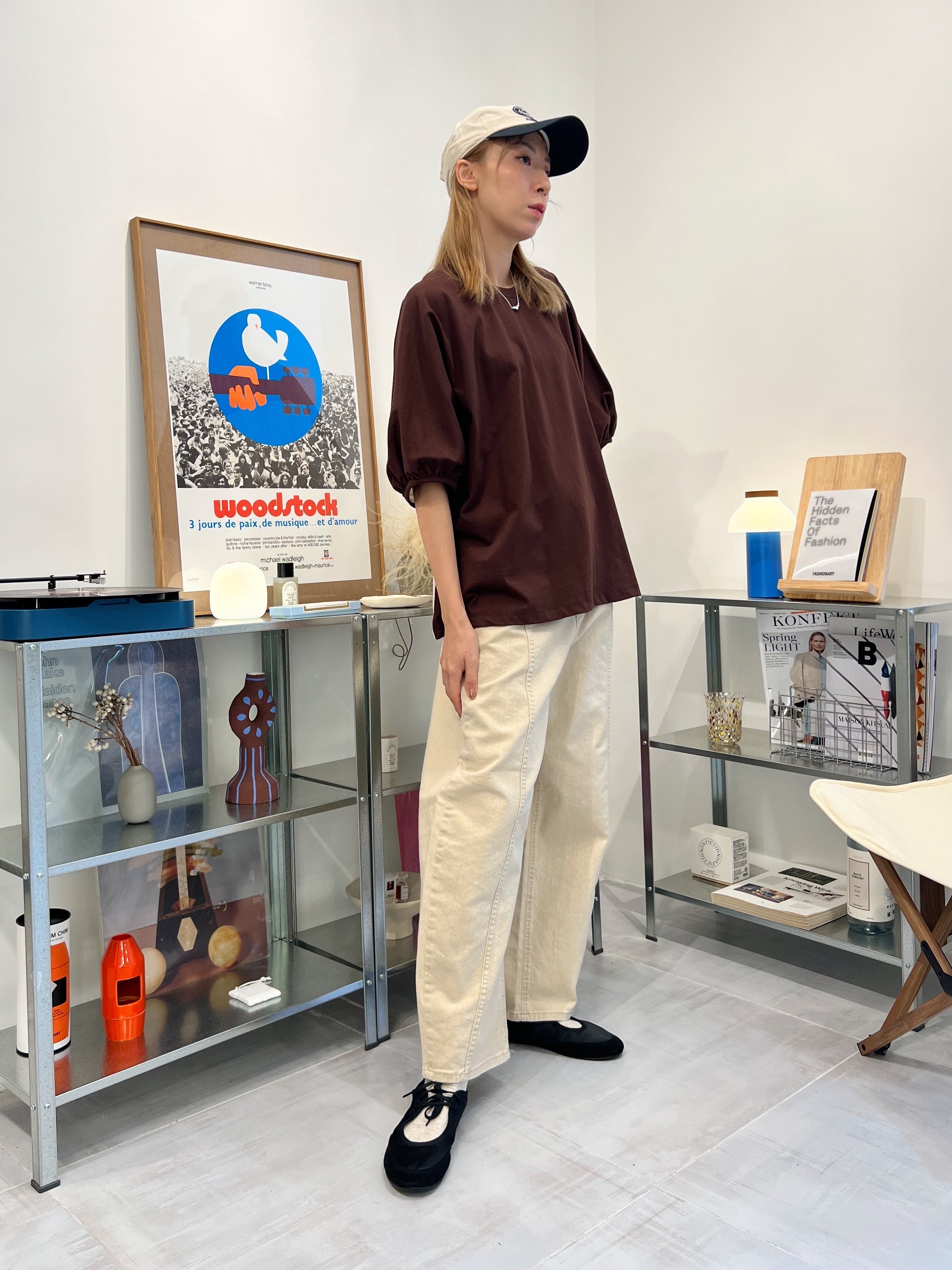 後併布泡泡袖T-shirt/啡