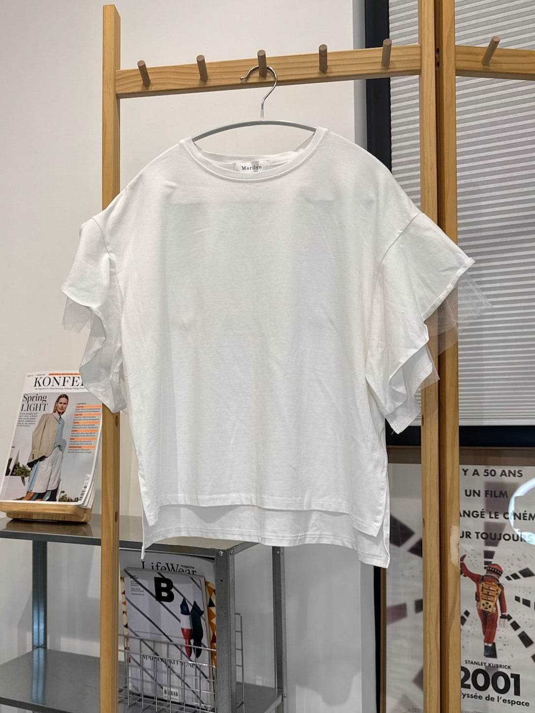 網紗Ruffle袖T-shirt/白