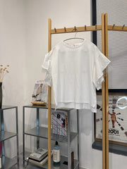 網紗Ruffle袖T-shirt/白