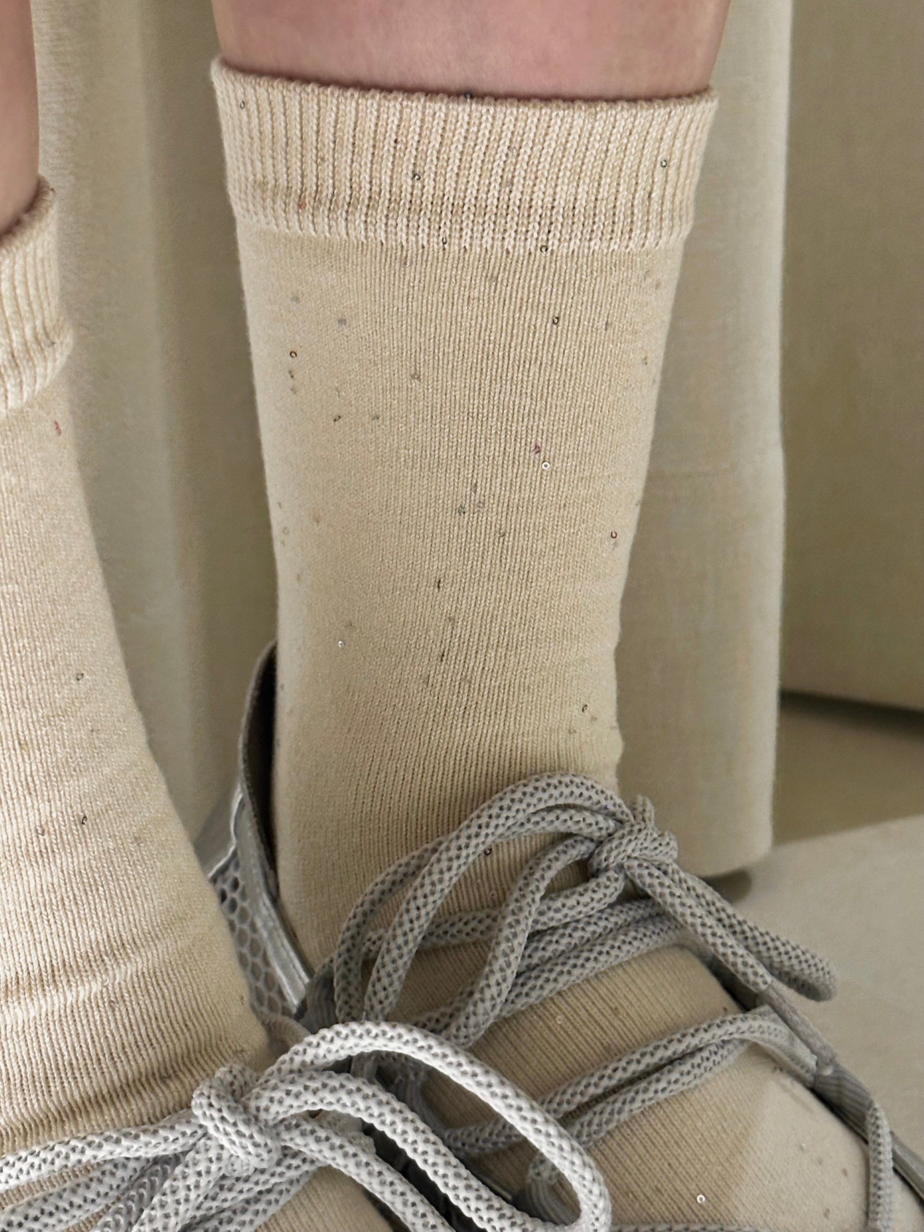 細粒閃片襪/米白