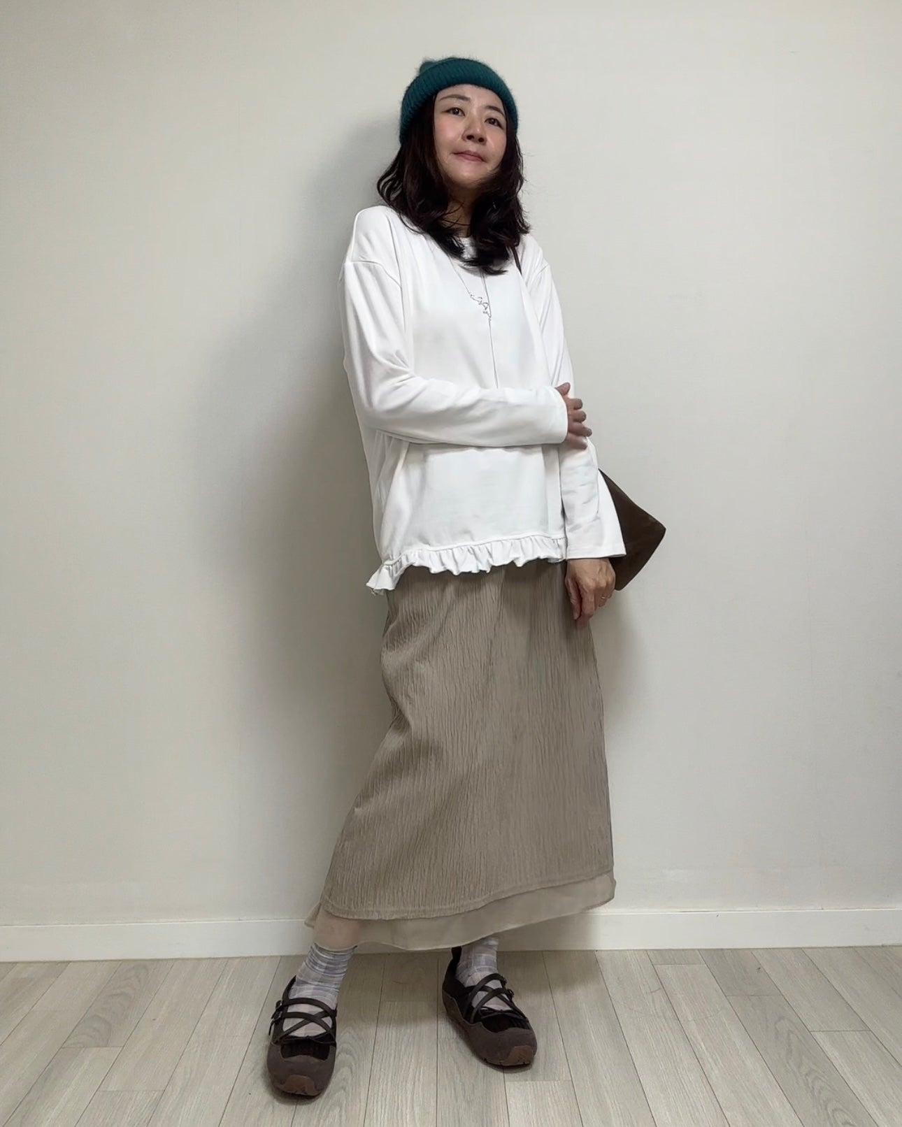 (預購)衫腳Ruffle長T-shirt/白