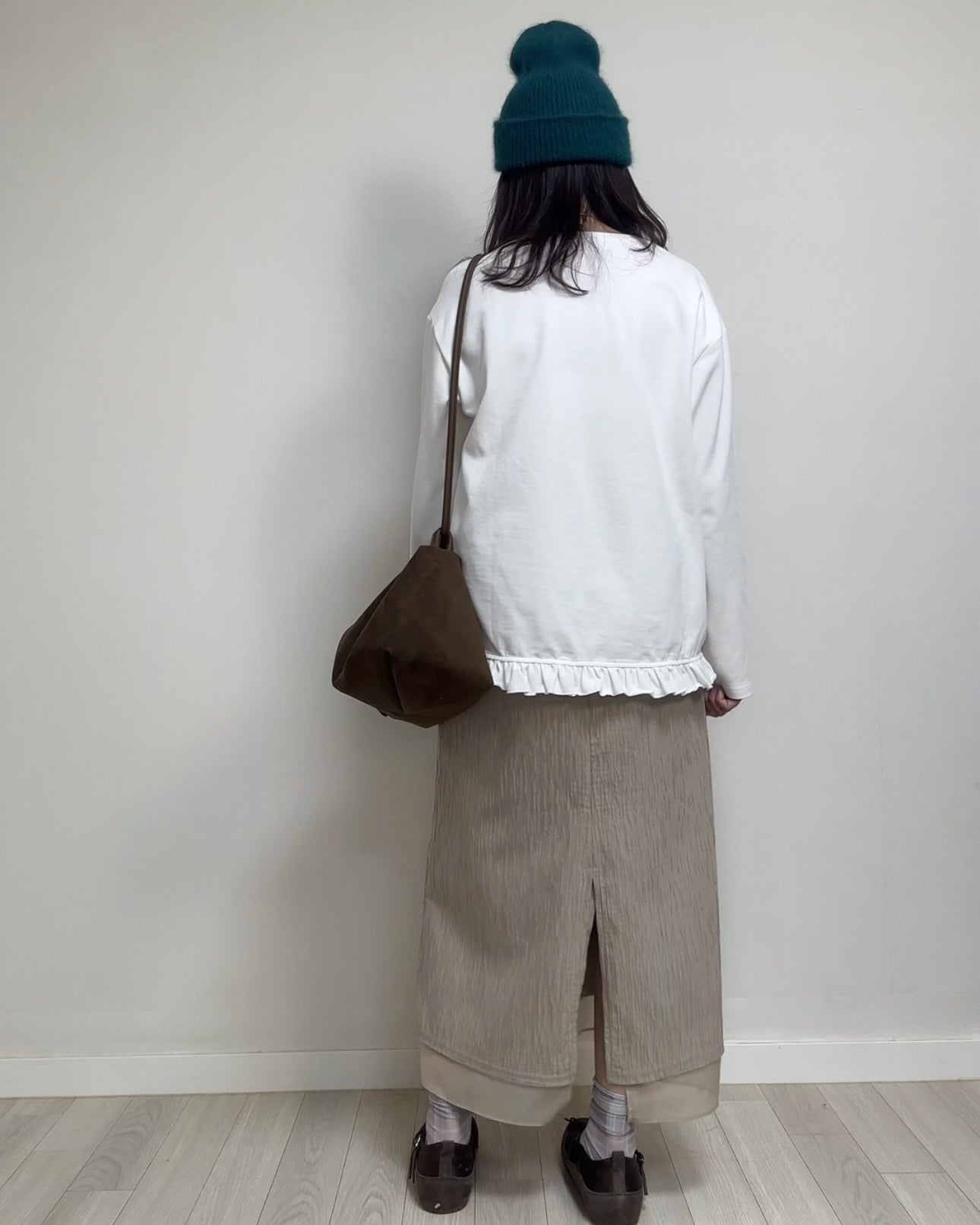 (預購)衫腳Ruffle長T-shirt/白