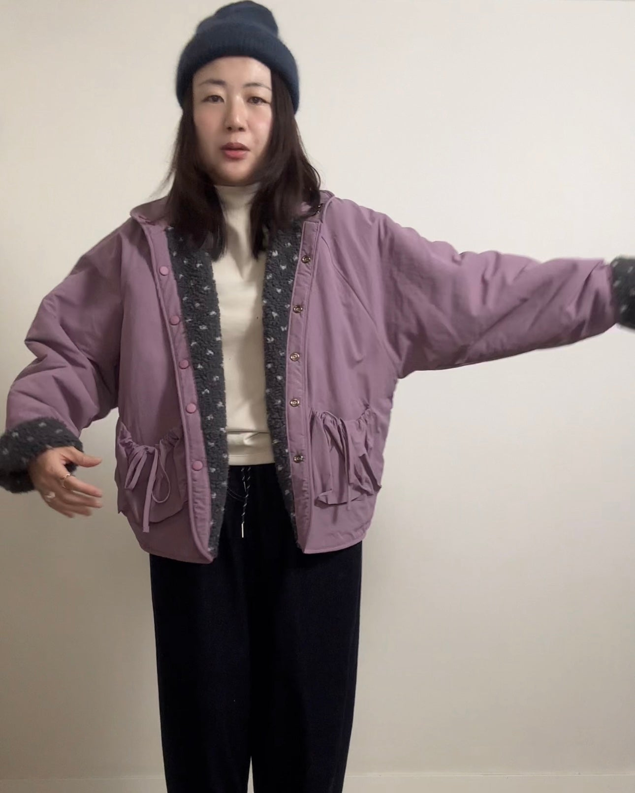 (預購)雙面點點外套/霧紫+灰