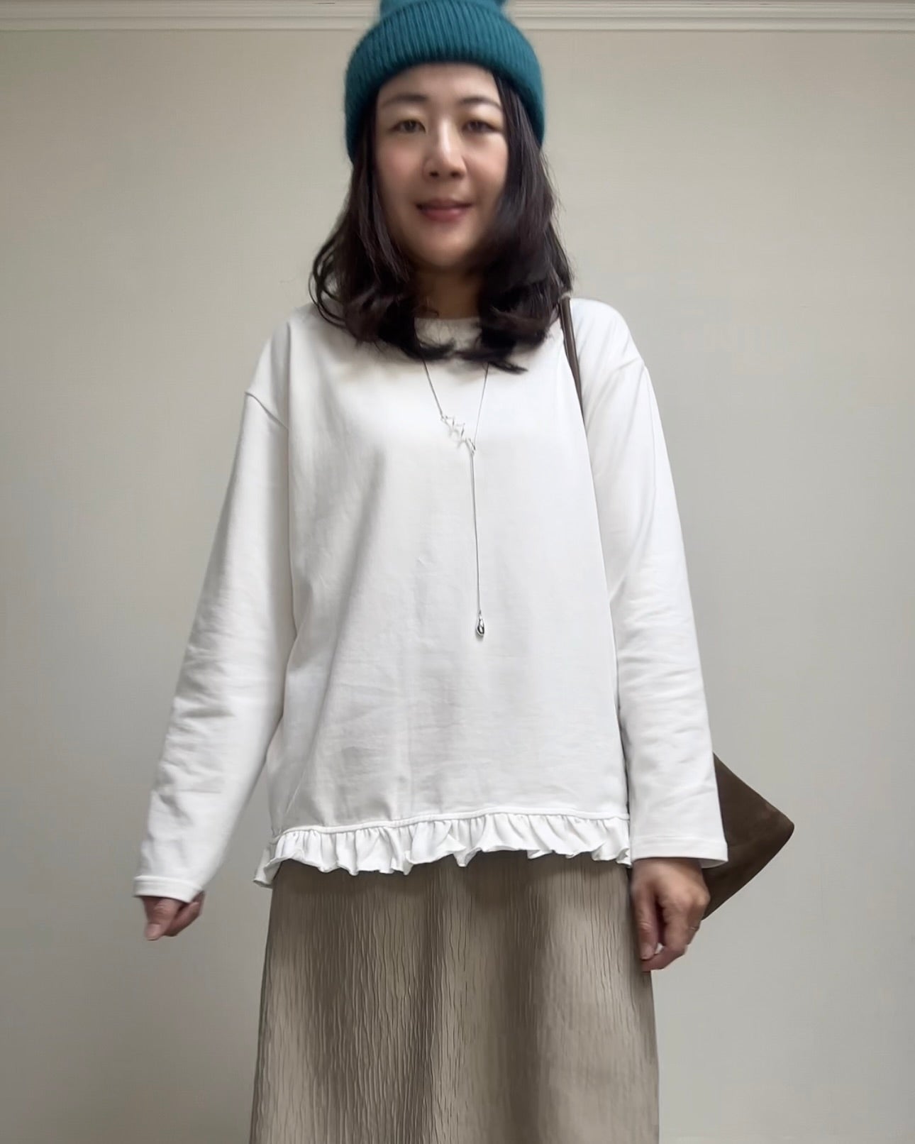 (預購)衫腳Ruffle長T-shirt/白