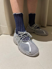 半透花邊襪/深藍