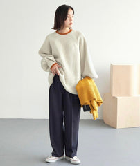 [11.11優惠]撞色燈籠䄂針織上衣/米白