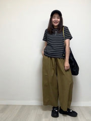 橡根腰Taper褲/啡 (大碼)