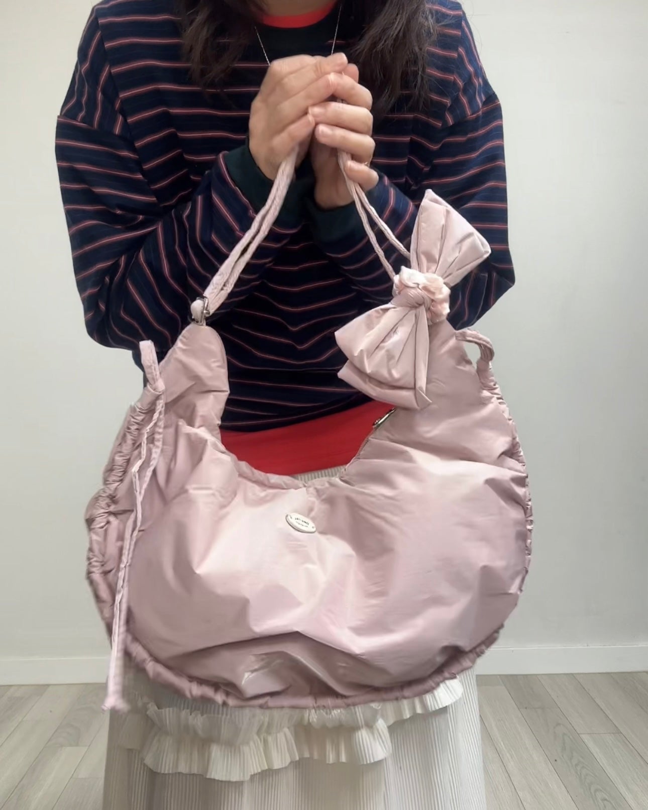 (預購)縮褶微令面手袋/淡粉紅