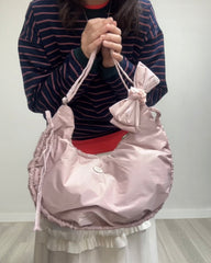 (預購)縮褶微令面手袋/淡粉紅