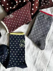波點文字襪/深藍+黃