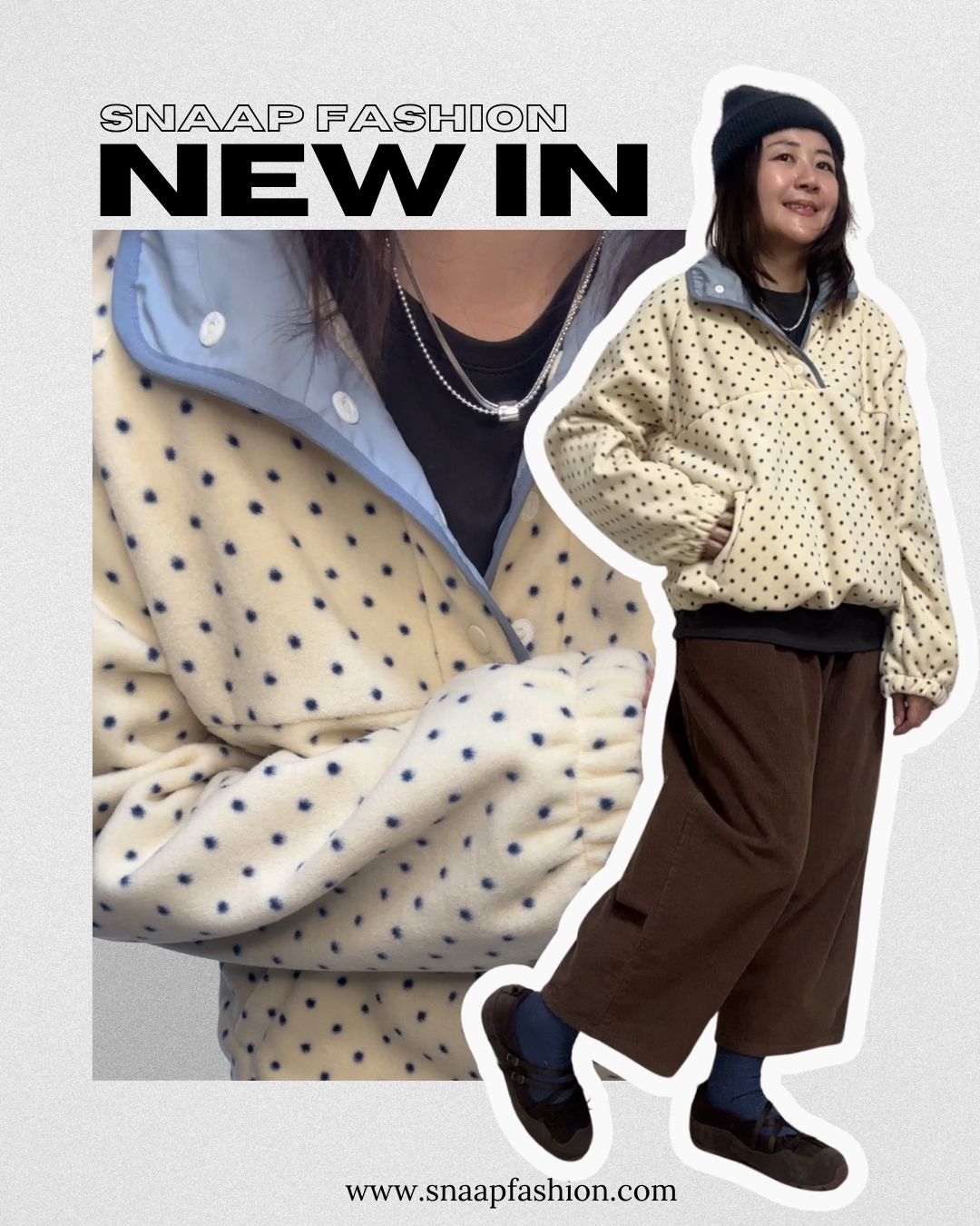 波點抓毛Top/米白