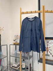 後束腰透薄恤衫外套/霧藍